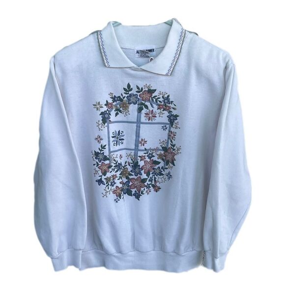 VNTG Alfred Dunner Sweater Peter Pan Collar - Floral Cottage SZ MED Grandmacore - Picture 1 of 6